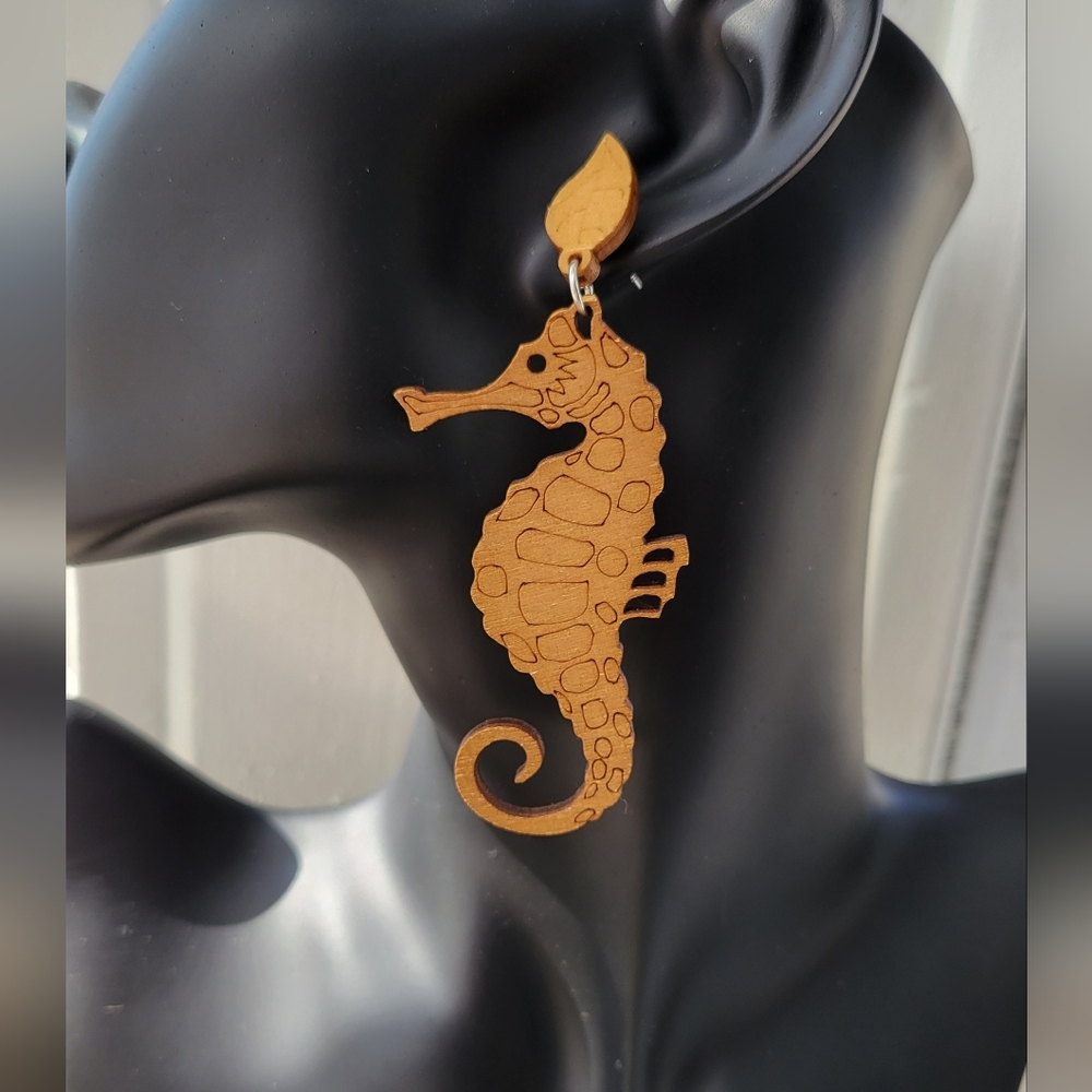 Handmade Seahorse Wooden Earrings